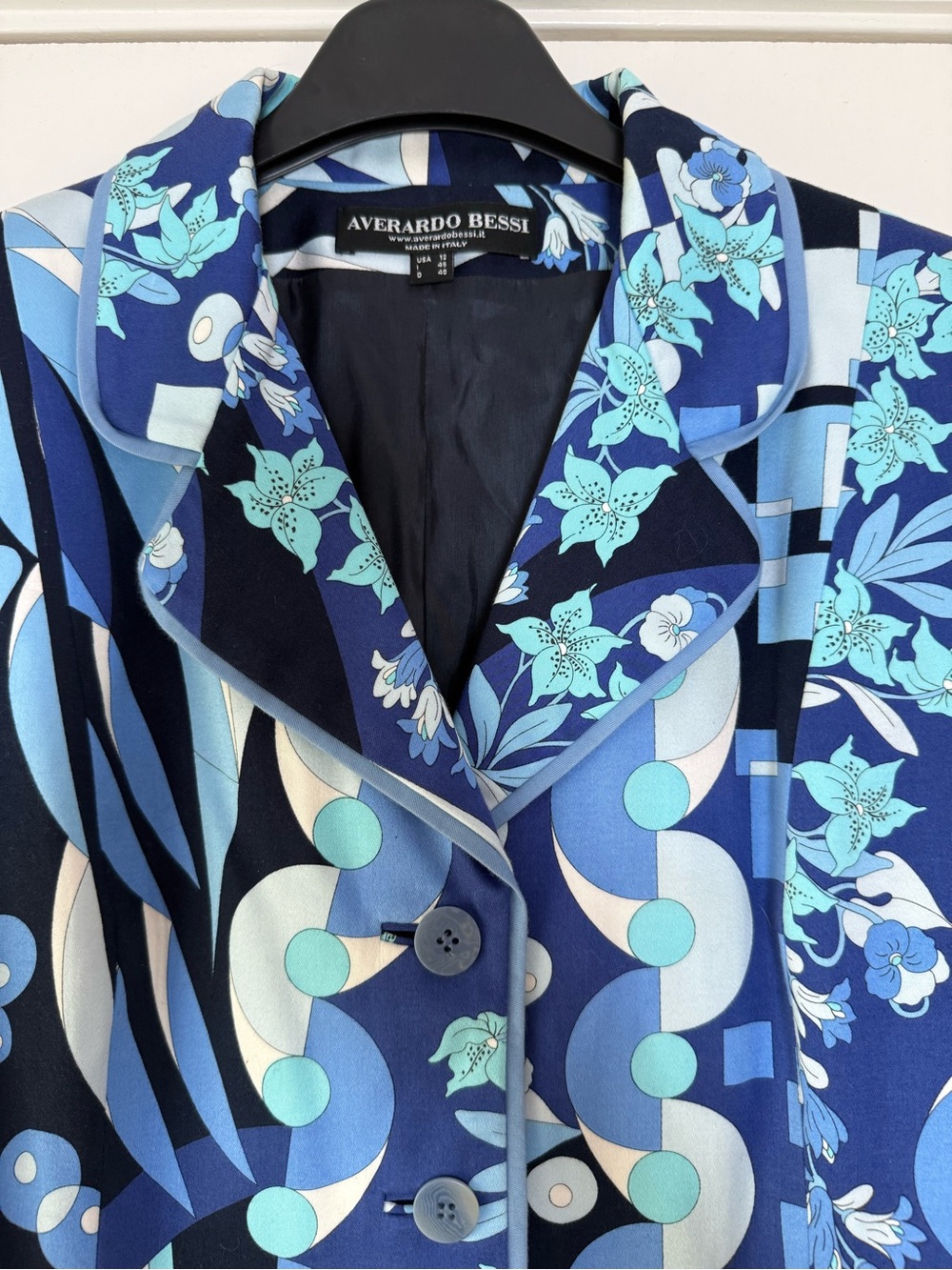 Averardo Bessi Italian Made Art Deco Blazer Jacket Abstract Colorful Blue Black - Picture 2 of 10